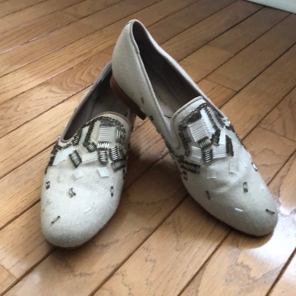 Donald Pliner Flats - Size 6. Worn once. Fabric upper with beading, leather sole